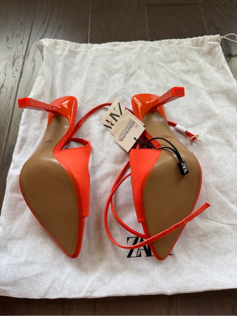 ZARA Coral/Orange Pointed Slingback Strappy Heels - Picture 4 of 4
